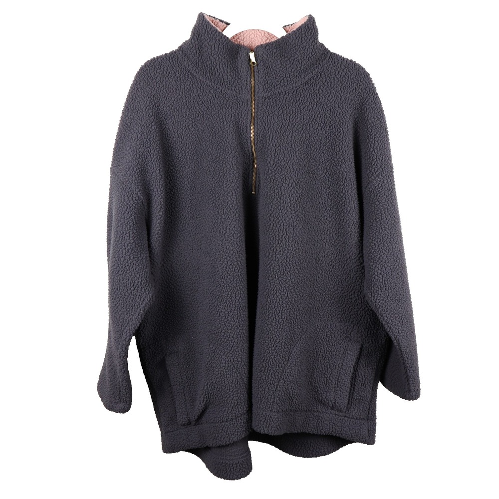Old Navy Women's Plus 3X Sherpa‎ Half-Zip Pullover Dusty Pink Collar Gray Fleece